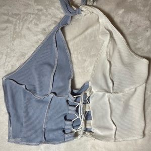 SHEIN lace up top dual color crop top